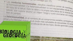Un libro escolar afirma que las “conductas homosexuales” son un riesgo para la salud
